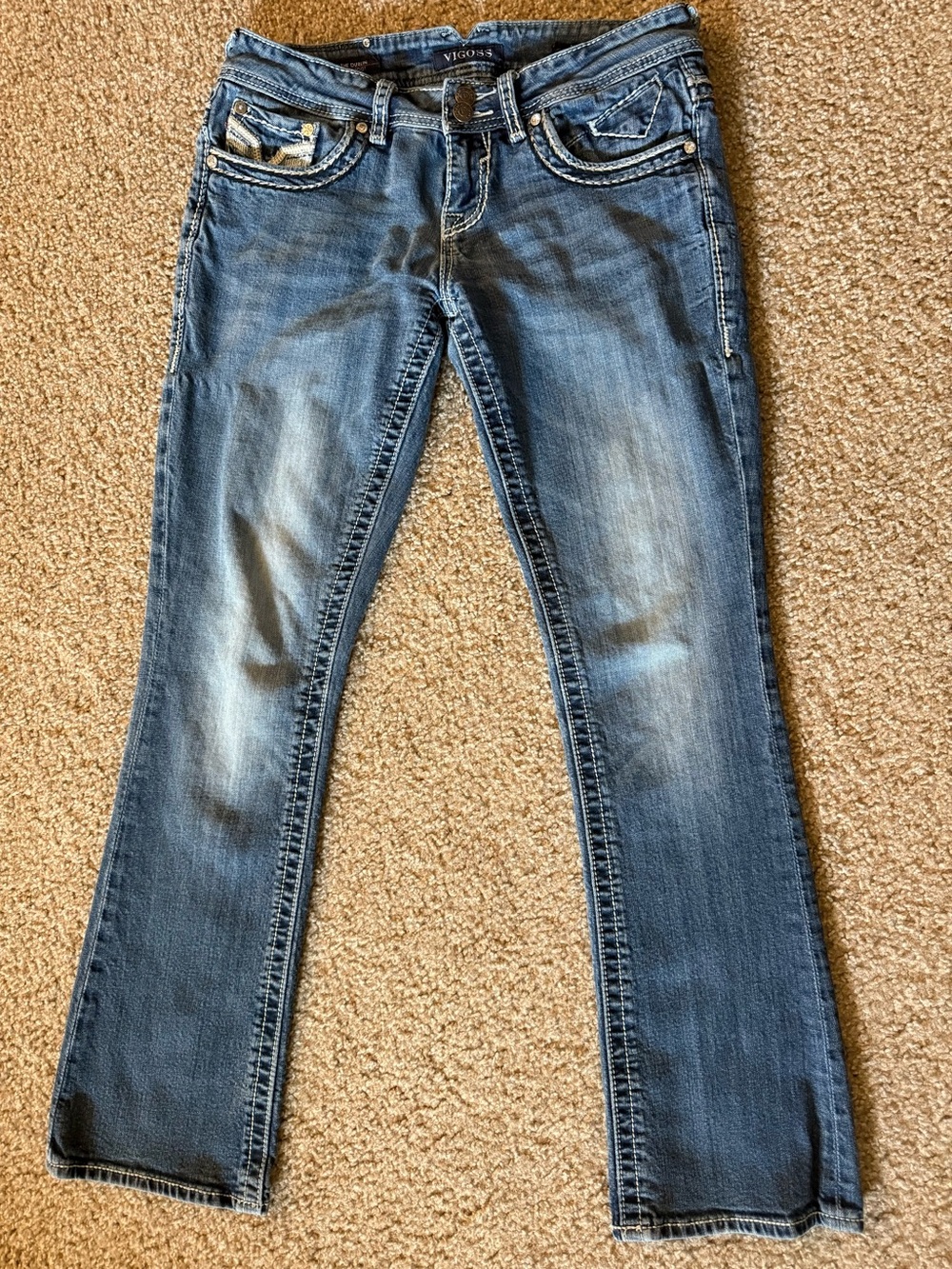 Vigoss Women's Boot Cut Jeans in Washed Blue Denim
